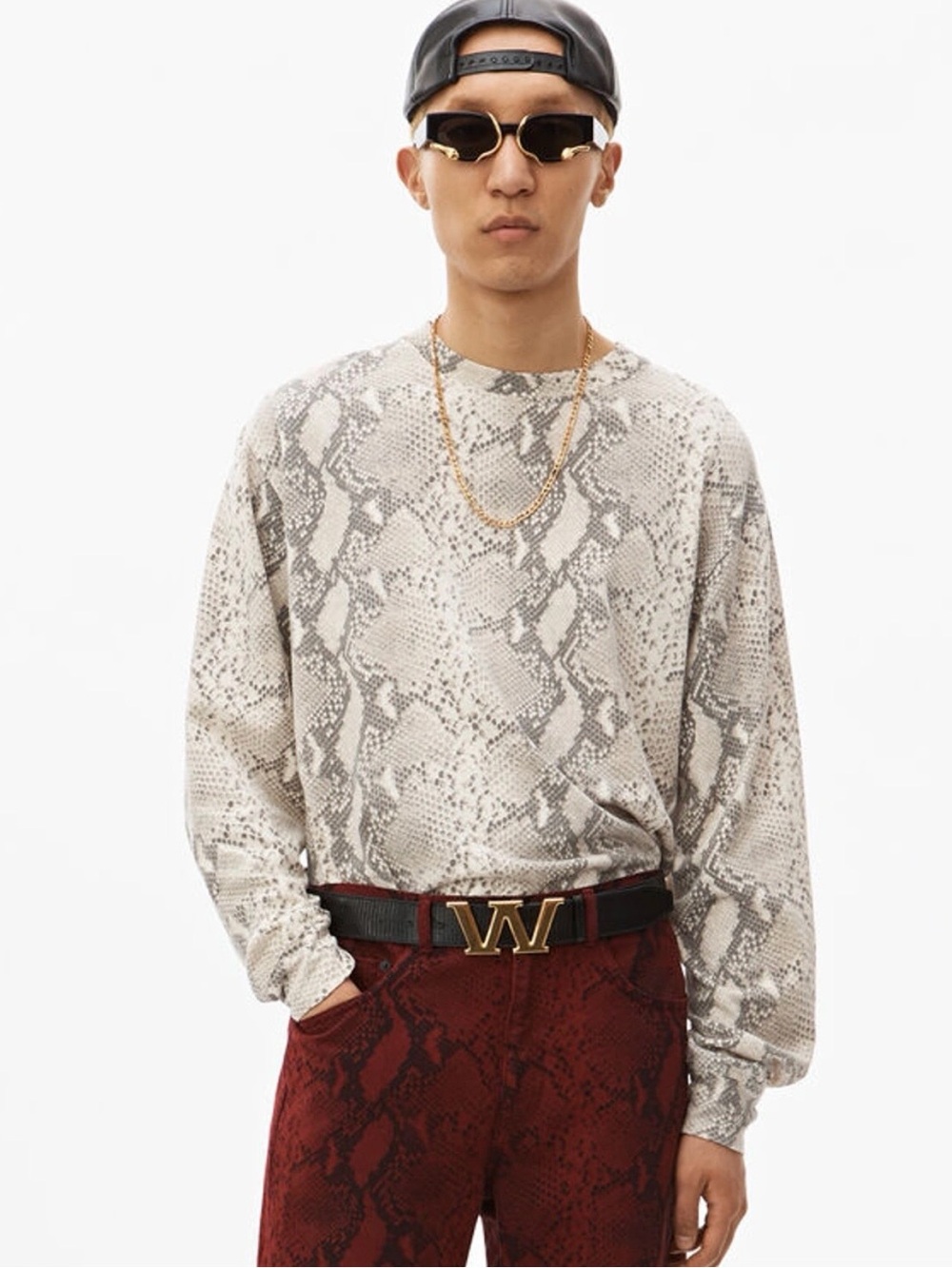 Alexander Wang Snake Print High Twist Long Sleeve Tee In Ecru size XL $125